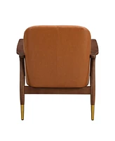 Streamdale Furniture 29.2'' Mid-Century Faux Leather Accent Chair with Cushioned Seat, Solid Wood Frame, and Brass-Tipped Legs – Perfect for Li