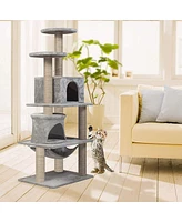 Slickblue 49.2" Modern Cat Tree Tower Stylish Multi-Level Cat Condo for Climbing and Play