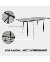 Scalable Mdf modern dining table and chair set, suitable for 2-6 people, white dining table and modern beige round dining chair 4-piece set, medieval
