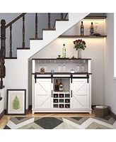 47" Coffee Bar Wine Cabinet with Sliding Barn Door, Sideboard Buffet Cabinet with Wine Bottle Rack, Storage Cabinet for Kitchen, Dining Room