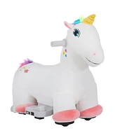 Qaba 6V Kids Electric Ride on Unicorn w/ Music Forward,