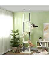 PawHut Floor to Ceiling Cat Tree, Adjustable Height (89"-100"),