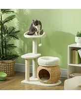 PawHut 31" Cat Tree Tower with Scratching Posts, Cat Condo, Beds & Toy Ball