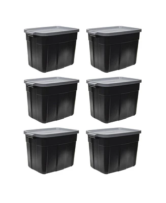 Rubbermaid Roughneck 18 Gal Storage Container Organizer, Black & Gray (6 Pack)