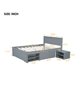 Full Size Platform Bed With Drawer And Two Shelves, Gray