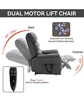 Grey Cat-proof Leather Dual Motor Infinite Position Up to 350 Lbs Power Lift Recliner Chair with Power-Remote, Heat Massage and Heavy Duty Motion Mech