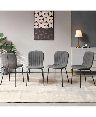 Streamdale Furniture Dark Grey Faux Leather Dining Chairs Set of 4,Mid-Century Modern Upholstered Pu Leather Chairs,for Kitchen Dining Room