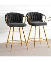 Streamdale Furniture Modern design High stool Gold Plated legs Kitchen Dining Dark grey linen bar chair, suitable for Cafe Bar Restaurant (set of 2)