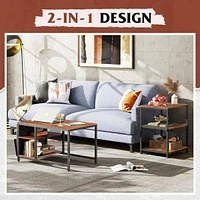 Coffee Table for Living Room, Coffee Table Set of 2 with End Table,Small Industrial Coffee Table with Side Table,Metal Frame and Wood Desktop