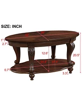 Living Room Coffee Table Set, Coffee Table & Two End Side Table 3-Piece Set for Office, Living Room, Apartment, Small Space, Easy Assembly, Cherry
