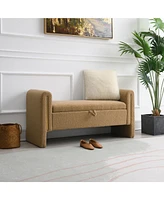 Modern Teddy Bed End Bench with Arms and Storage,Upholstered Large Foot Rest Stool, Comfy Window Vanity Bench for Living Room,Bedroom,Dorm,Coffee Tabl