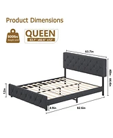 gaomon Queen Bed Frame with Charging Station,Tufted Upholstered Headboard