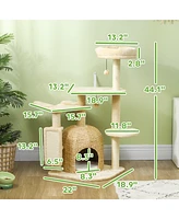 PawHut 44" Cat Tree Tower with Scratching Posts, Cat Condo, Hammock, Bed