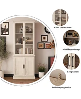 Famapy Bookcase with 2 Glass Doors and 2 Wood Doors