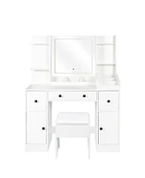 Streamdale Furniture Vanity Desk with Mirror and Lights Makeup Desk with Drawers and Cabinet Vanity Table with Led Light Big Makeup Table