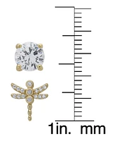 2-Pc. Set Lab Grown White Sapphire Dragonfly & Solitaire Stud Earrings (1-5/8 ct. t.w.) in 14k Gold-Plated Sterling Silver