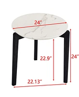 Living Room Coffee Table: Modern and stylish 24 inch round small coffee table, imitation marble tabletop with rubber wood solid wood legs, wooden coff