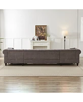135.5-inch Modern Style Chenille Three Piece Sofa, Pull Point Design U-shaped Sofa two Chaise Longue Seats, two Pillows and Wooden feet