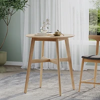 Wood Counter Height Round Dining Table, Natural Oak Finish, 35.4"D x 35.4"W x 36"H