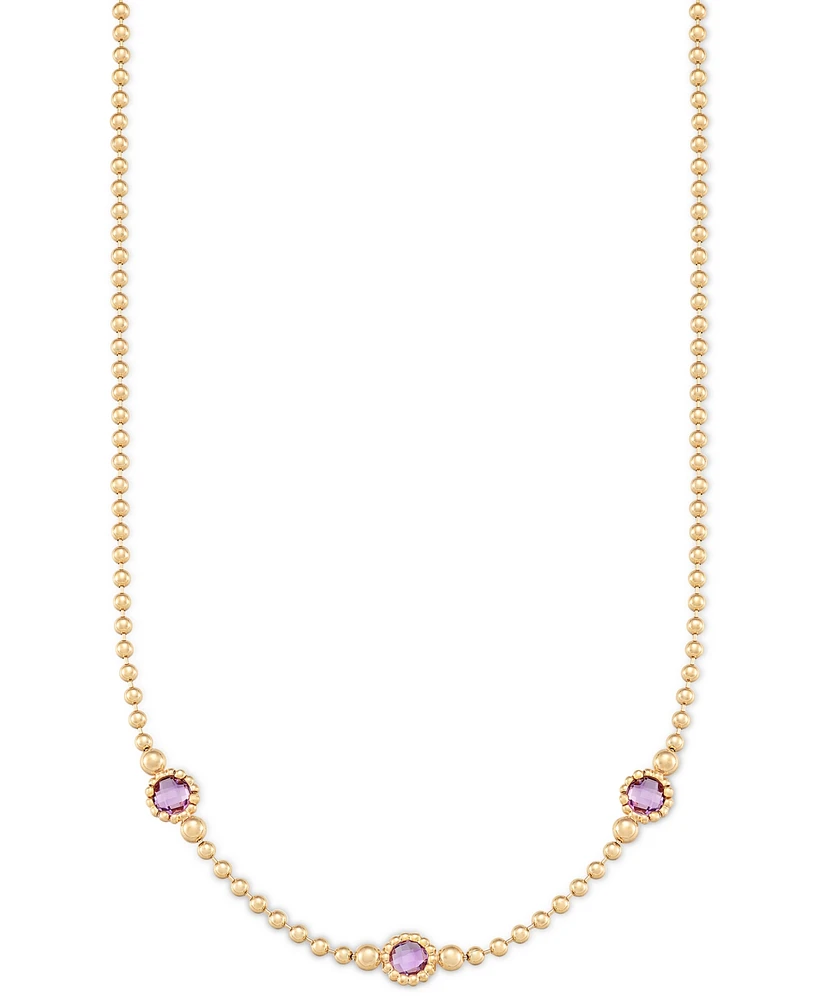 Amethyst Three Stone Bezel 18" Collar Necklace (3 ct. t.w.) 14k Gold-Plated Sterling Silver (Also available Onyx)