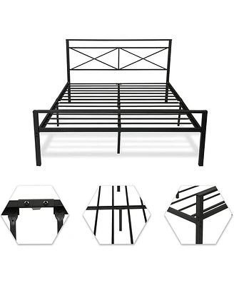 Slickblue Bed Frame Mattress Foundation with Headboard Platform Design and Anti-Rust Coating for Durability