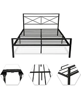 Slickblue Bed Frame Mattress Foundation with Headboard Platform Design and Anti-Rust Coating for Durability