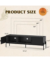 Wlive Modern Tv Stand for 65 Inch Mid Century Entainment Center with Storage Console Open Shelf and 2 Cabinets Bedroom Living Room