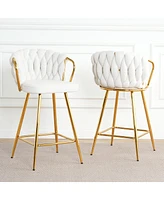 Streamdale Furniture Modern design High stool Gold Plated legs Kitchen Dining White linen bar chair, suitable for Cafe Bar Restaurant (set of 2)