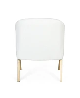 Modern Accent Chair with White Upholstery and Solid Wood Frame, Minimalist Lounge Chair for Living Room, Bedroom, or Office