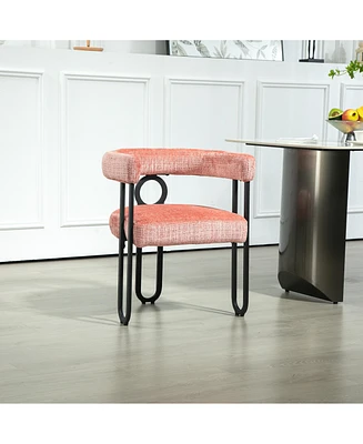 Contemporary Designed Chenille Fabric Upholstered Accent/Dining Chair/Barrel Side Chairs Kitchen Armchair for Living Room set of 1 (Pink Chenille)