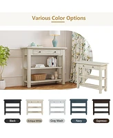 Retro Console Table with Drawer and Two Sturdy Shelves for Entryway, Living Room (Black)