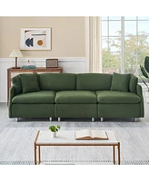 Streamdale Furniture 95.3 inches velvet green two throw pillows, spacious and comfortable 3 seat sofa, suitable for modern living room. green