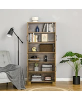 Aosom Business Industrial Kitchen Pantry Cabinet with 4 Doors and Storage Shelves, Freestanding Storage Cabinet, Rustic Wood