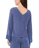 Msk Petite Jersey-Knit Contrast-Cuff Long-Sleeve Top