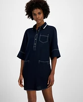 Tommy Hilfiger Women's Contrast-Stitched Button-Placket Popover Dress