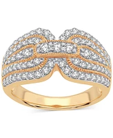 Diamond Multirow Milgrain Bead Statement Ring (1 ct. t.w.) in 14k Gold