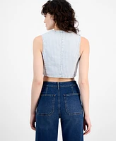 And Now This Women's Striped Button-Front Denim Vest, Exclusively at Macy's