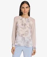 Calvin Klein Petite Printed Long-Sleeve Blouse