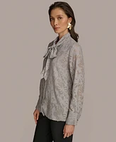 Donna Karan New York Women's Metallic Floral Tie-Neck Blouse