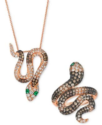 Le Vian Ombre Chocolate Ombre Diamond Costa Smeralda Emeralds Snake Ring Necklace