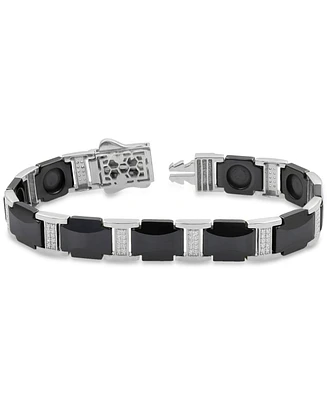 Men's Diamond & Black Ceramic Link Bracelet (3/8 ct. t.w.) in Sterling Silver