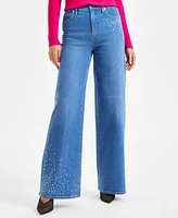 I.n.c. International Concepts Women's Wide-Leg Rhinestone Denim Jeans, Exclusively at Macy's