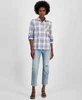 Tommy Hilfiger Women's Plaid Contrast Roll-Tab Shirt