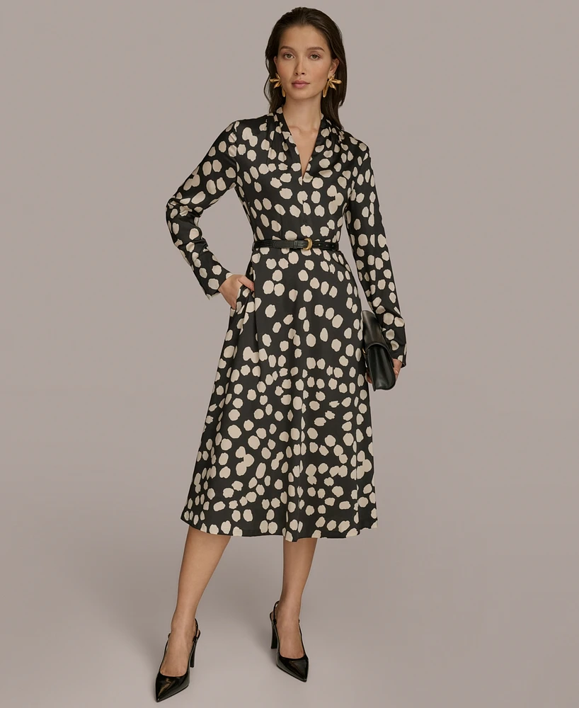 Donna Karan New York Women's Printed Belted A-Line Dress