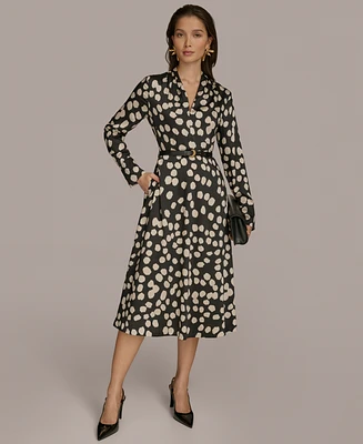 Donna Karan New York Women's Printed Belted A-Line Dress