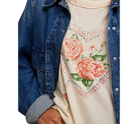 Free People Women's Love Rose Cotton Dropped-Shoulder Tee