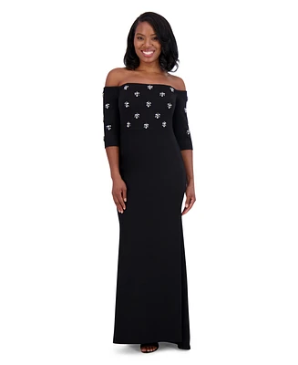 Eliza J Petite Embellished Off-the-Shoulder Gown