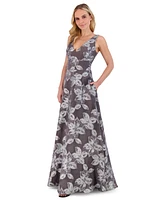 Eliza J Women's Floral Jacquard Sleeveless Ball Gown