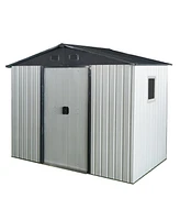 8ft x 4ft Outdoor Metal Storage Shed with Window and Metal Foundation for Backyard, Patio, Lawn --White and Black
