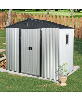 8ft x 4ft Outdoor Metal Storage Shed with Window and Metal Foundation for Backyard, Patio, Lawn --White and Black